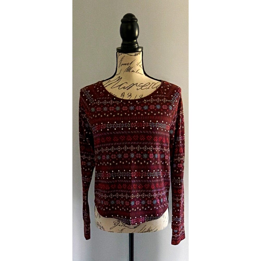Juniors Aerie Burgundy Fair Isle Knit Pullover Shirt Size Small NWT A12